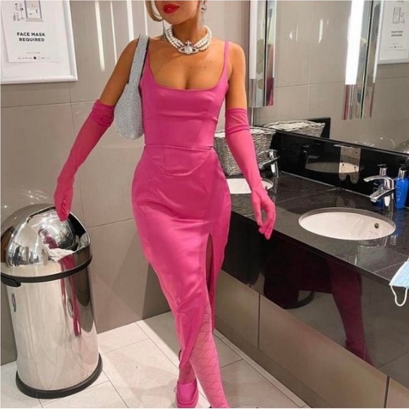 House or CB ‘Casimira’ Pink Satin Corset Midi Dress NWOT - Picture 5 of 16